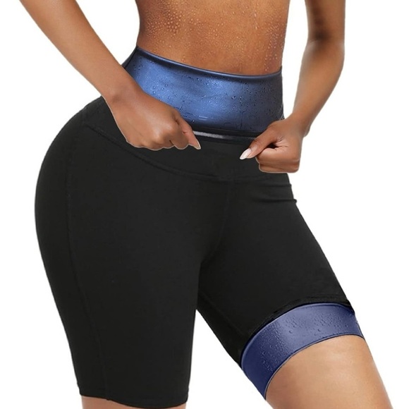 Women's Sauna Black and Blue High-Waist Shorts - Picture 1 of 4
